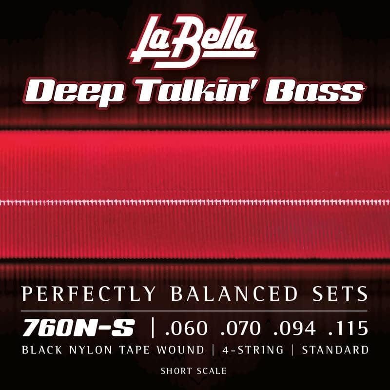 La Bella 760N-S Deep Talkin' Black Nylon Tape Wound, 4-String Standard Short Scale Bass Guitar Strings 60-115 - Image 1