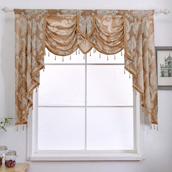 WATERFALL VALANCE FOR WINDOWSDAMASK VALANCE FOR LIVING ROOM WITH BEADS JACQUARD SWAG CURTAIN VALANCE FOR WINDOWS 1 BEIGE VALANCE 61INCH WIDE