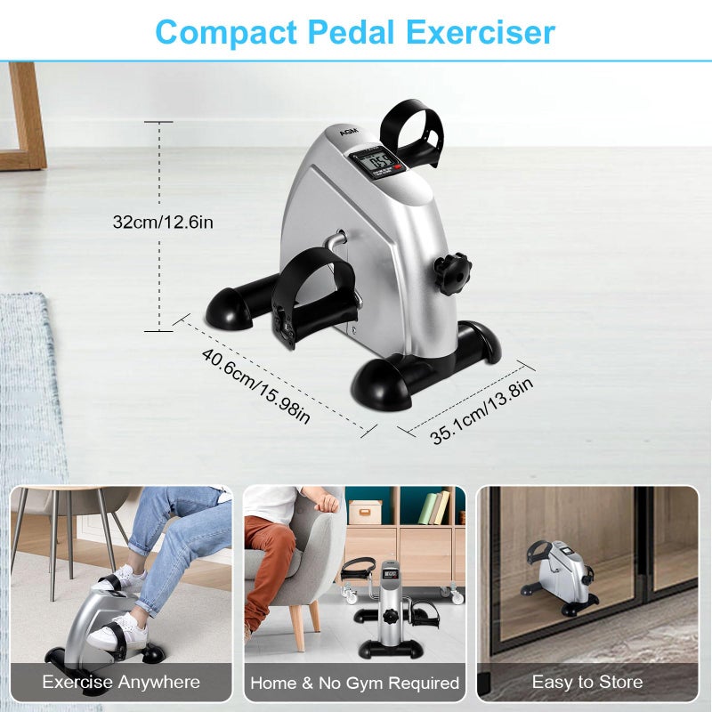 AGM Mini Exercise Bike, AGM Under Desk Bike Pedal Exerciser Foot Cycle Arm & Leg Peddler Exerciser Machine with LCD Screen Displays (Silver) - Image 5
