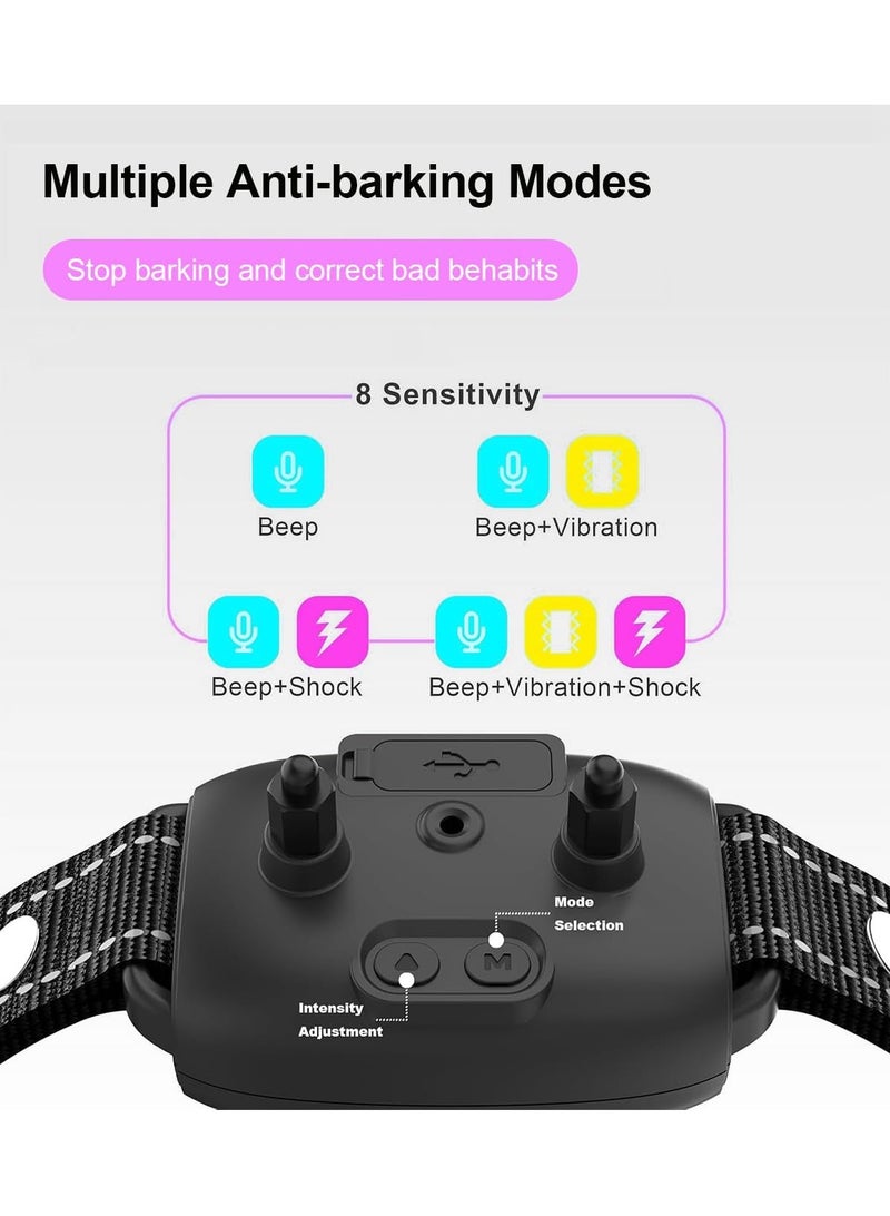 Dog Bark Collar, Rechargeable Anti Bark Dog Collar with 8 Adjustable Sensitivity, Beep Vibration Shock Training Collar for Large Medium Small Dogs, IP67 Waterproof Auto Protection Mode (Black) - Image 3