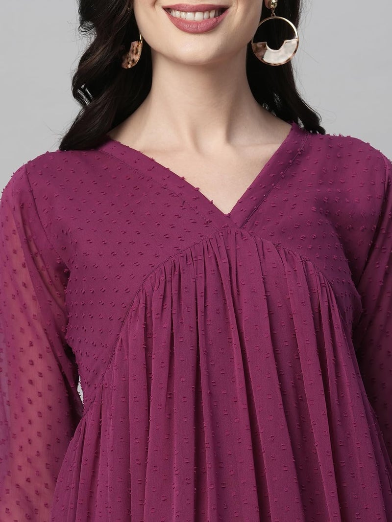 RATAN Women's Magenta Chiffon Self Design Flared Regular Fit Kurta (TBT-MAG-XL) - Image 2