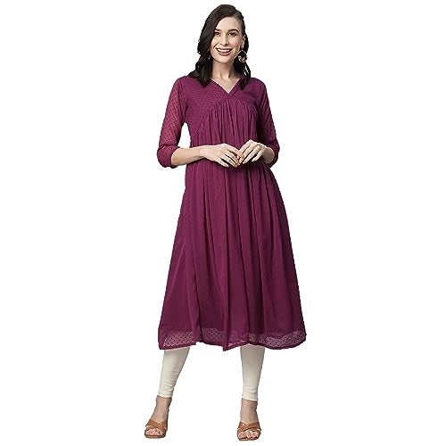 RATAN Women's Magenta Chiffon Self Design Flared Regular Fit Kurta (TBT-MAG-XL) - Image 1