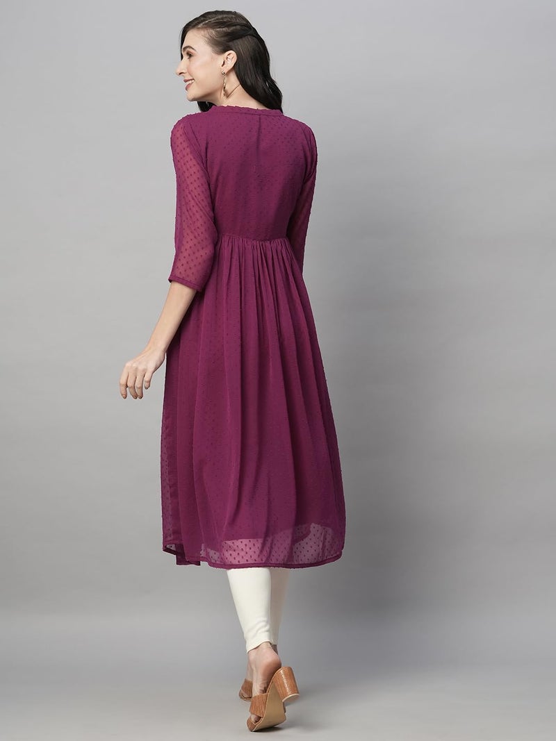 RATAN Women's Magenta Chiffon Self Design Flared Regular Fit Kurta (TBT-MAG-XL) - Image 3