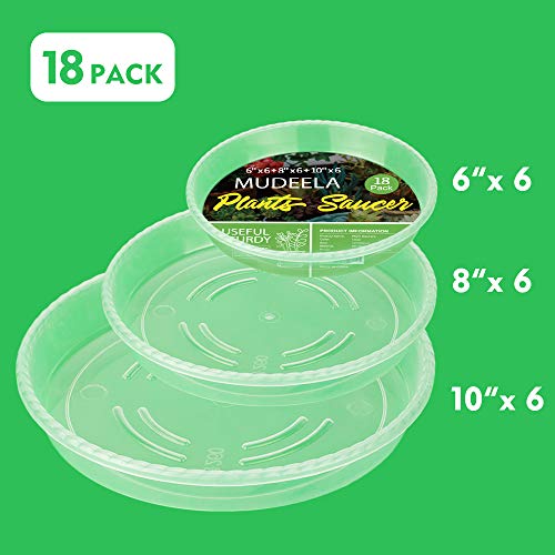 MUDEELA 18 Pack Plant Saucers of 6 inch & 8 inch & 10 inch , Durable Plant Trays for Indoors Outdoors, Clear Plastic Flower Plant Pot Saucer, Made of Thicker, Stronger Plastic, with Taller Design (6"+8"+10") - Image 2