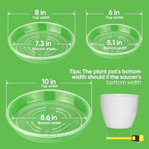 MUDEELA 18 Pack Plant Saucers of 6 inch & 8 inch & 10 inch , Durable Plant Trays for Indoors Outdoors, Clear Plastic Flower Plant Pot Saucer, Made of Thicker, Stronger Plastic, with Taller Design (6"+8"+10") - Image 3