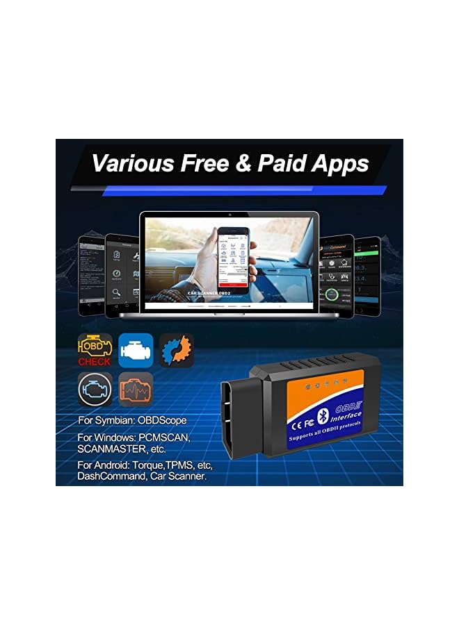 promass OBD2 Bluetooth Scanner Code Reader Reset for Android Windows, Auto Car Diagnostic Scan Tool OBDII Adapter for Check Engine Light for Torque, OBD Fusion, Car Scanner App