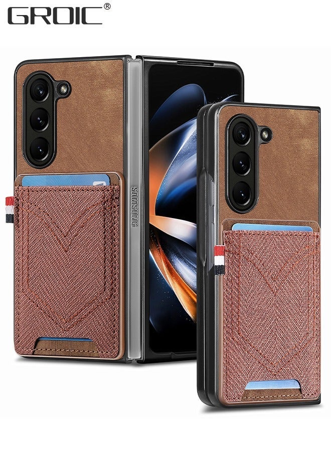 GROIC Case for Samsung Galaxy Z Fold 5 5G 7.6 Inches with Card Holder, PU Leather Slots, Protective Shockproof, Luxury Phone Flip - Image 1