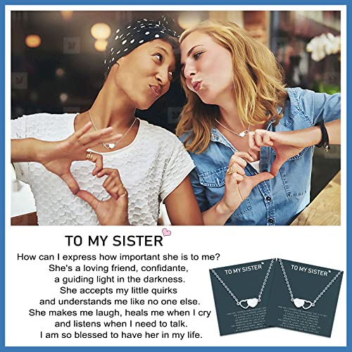UNGENT THEM Sister Necklaces for 2 Matching Heart Friendship Best Friend Jewelry Birthday Valentine's Day Christmas Gifts 2 Big Little Sisters Teen Women - Image 2