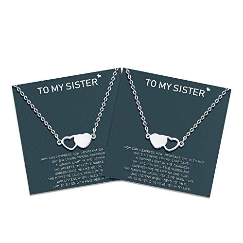 UNGENT THEM Sister Necklaces for 2 Matching Heart Friendship Best Friend Jewelry Birthday Valentine's Day Christmas Gifts 2 Big Little Sisters Teen Women - Image 1