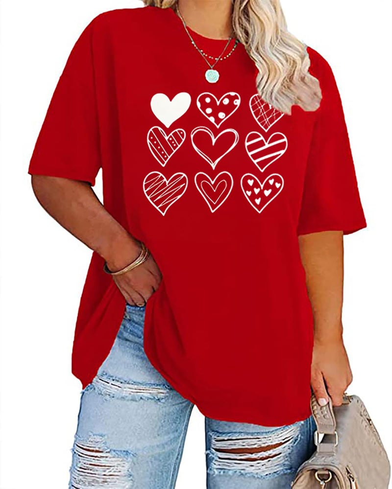 YALUCOR Plus Size Women Valentine Shirt Love Heat Graphic Short Sleeve Tee Shirt Funny Cute Valentine's Day Gift Tops(2X-5X) - Image 1