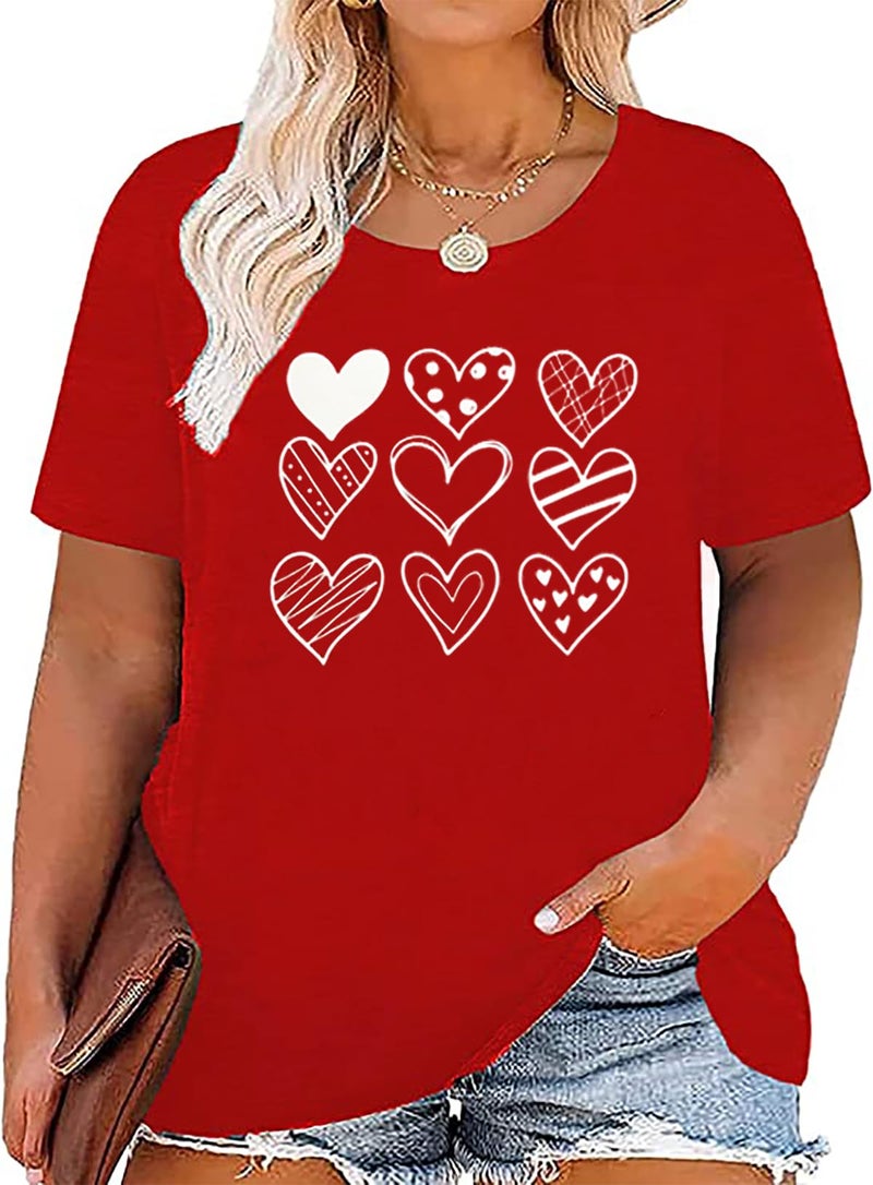 YALUCOR Plus Size Women Valentine Shirt Love Heat Graphic Short Sleeve Tee Shirt Funny Cute Valentine's Day Gift Tops(2X-5X) - Image 2