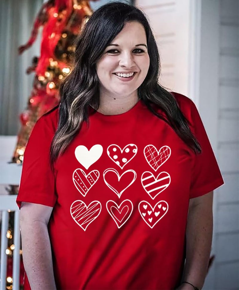 YALUCOR Plus Size Women Valentine Shirt Love Heat Graphic Short Sleeve Tee Shirt Funny Cute Valentine's Day Gift Tops(2X-5X) - Image 3