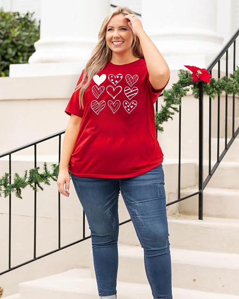 YALUCOR Plus Size Women Valentine Shirt Love Heat Graphic Short Sleeve Tee Shirt Funny Cute Valentine's Day Gift Tops(2X-5X) - Image 4