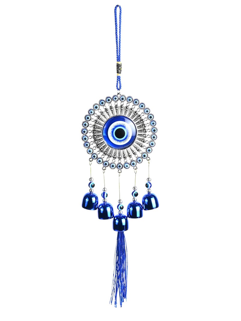 ZAICUS Evil Eye Hanging Wall & Door Decor with Metal Bells | Nazar Battu for Home, Office, Car | Blue Glass Charm Wind Chime for Positive Vibes & Protection - Image 1