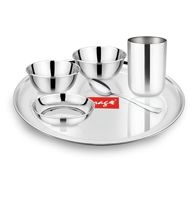 Parage 6 Pieces Stainless Steel Dinner Set/Thali Set/Dinnerware for Home/Steel Bartan Set for Kitchen, Silver (Serves 1) - Image 1