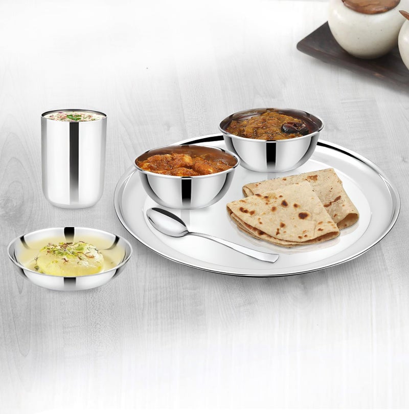 Parage 6 Pieces Stainless Steel Dinner Set/Thali Set/Dinnerware for Home/Steel Bartan Set for Kitchen, Silver (Serves 1) - Image 2