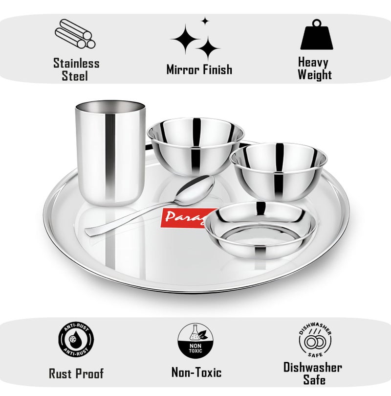 Parage 6 Pieces Stainless Steel Dinner Set/Thali Set/Dinnerware for Home/Steel Bartan Set for Kitchen, Silver (Serves 1) - Image 4
