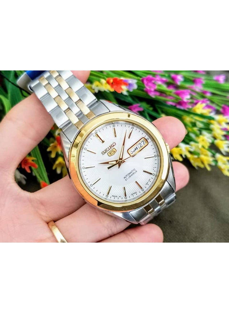 Seiko 5 Automatic Two-Tone Men's Watch SNKL24J1 - Made in Japan, White Dial with Gold-Tone Accents, 38mm Stainless Steel Case, 21 Jewels - Image 3