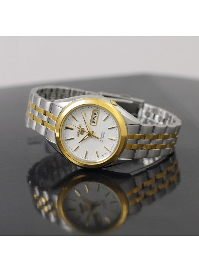 Seiko 5 Automatic Two-Tone Men's Watch SNKL24J1 - Made in Japan, White Dial with Gold-Tone Accents, 38mm Stainless Steel Case, 21 Jewels - Image 2