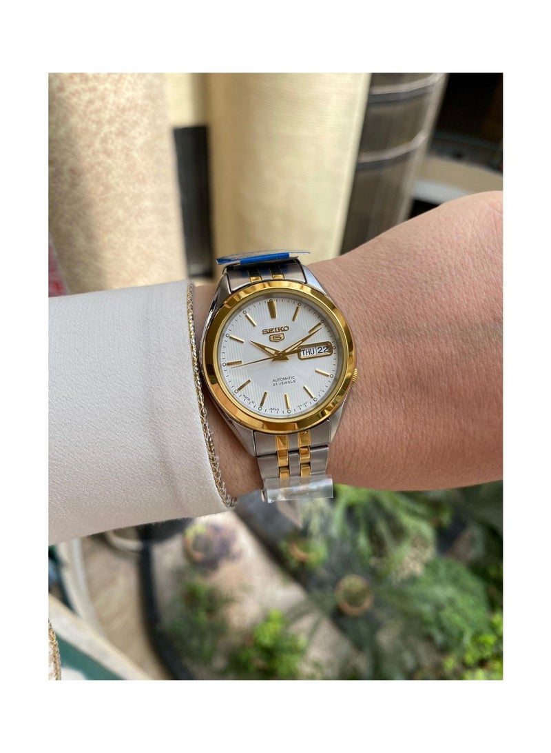 Seiko 5 Automatic Two-Tone Men's Watch SNKL24J1 - Made in Japan, White Dial with Gold-Tone Accents, 38mm Stainless Steel Case, 21 Jewels - Image 1