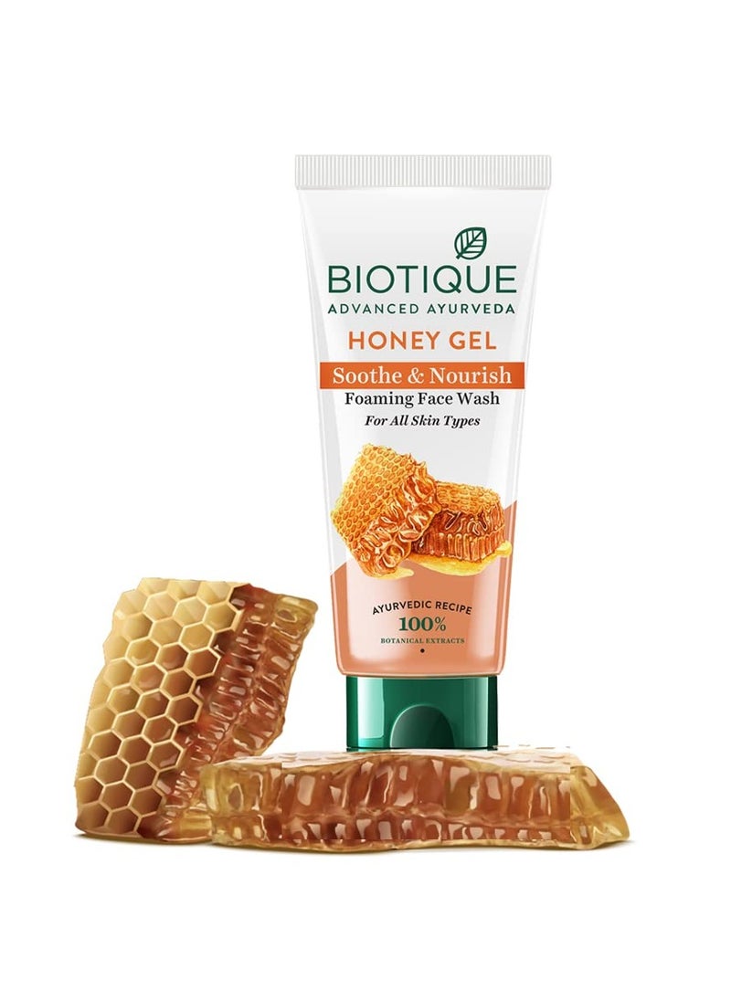 Biotique Biotique Honey Gel Soothe & Nourish Foaming Face wash | Soap Free Formula | Reduce Dryness | 100% Botanical Extracts | Suitable for All Skin Types | 100ml  - Image 1