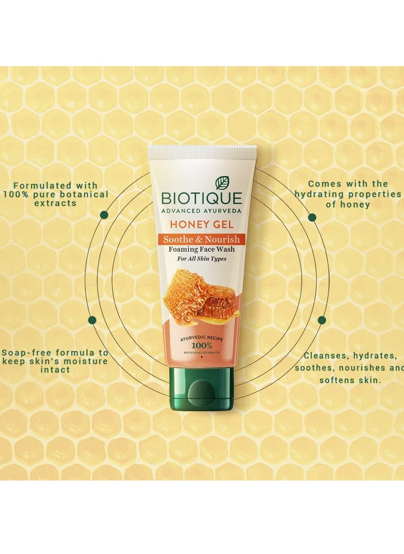 Biotique Biotique Honey Gel Soothe & Nourish Foaming Face wash | Soap Free Formula | Reduce Dryness | 100% Botanical Extracts | Suitable for All Skin Types | 100ml  - Image 3