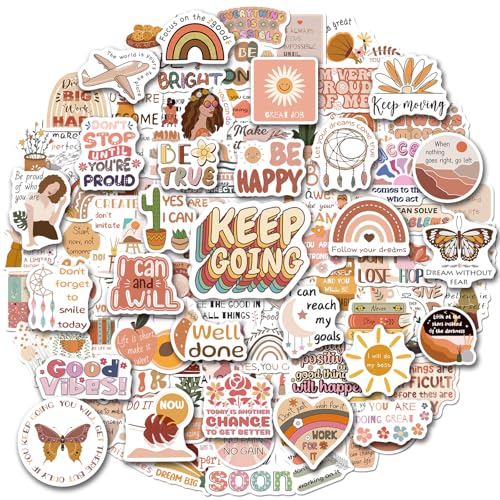 WAKEMOODEI 200 Vintage Inspirational Stickers Boho Motivational Aesthetic Stickers for Water Bottles Laptops Journals Vinyl Positive Affirmation Boho Stickers for Adult Teen Kid