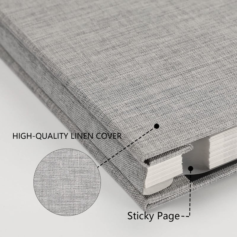 Aenbuslm Photo Album Self Adhesive Pages for 4x6 5x7 8x10 Pictures Scrapbook Magnetic Photo Albums with Sticky Pages Books with A Metallic Pen for Baby Wedding Family 11x10.6 Grey 40 Pages - Image 3