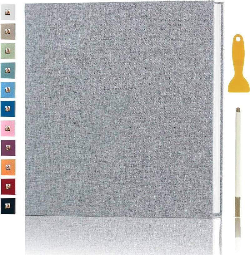 Aenbuslm Photo Album Self Adhesive Pages for 4x6 5x7 8x10 Pictures Scrapbook Magnetic Photo Albums with Sticky Pages Books with A Metallic Pen for Baby Wedding Family 11x10.6 Grey 40 Pages - Image 1