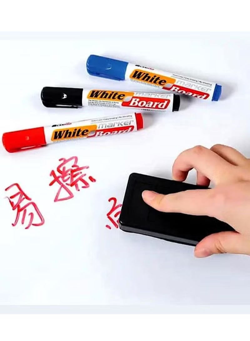 وايت مجموعة من 3 أقلام قابلة للمسح الجاف للسبورة البيضاء-عالية الجودة مع ممحاة - للاستخدام التعليمي والمهني - Image 2