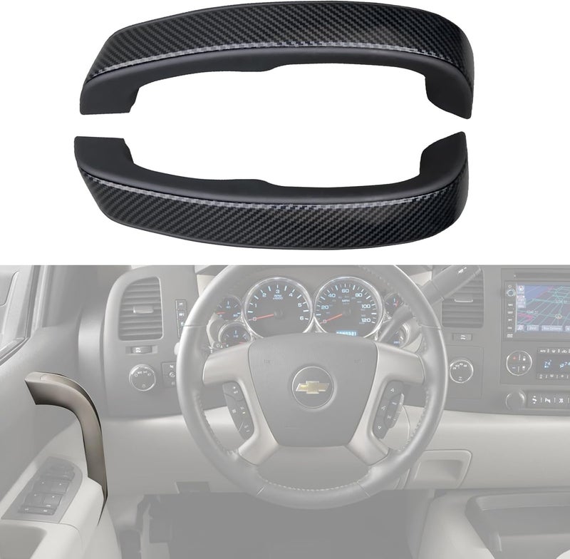 omoZone Interior Door Pull Handle Armrest Grab Handle Set for 2010-2014 Chevrolet Silverado & GMC Sierra - Ebony Carbon Fiber - Image 4