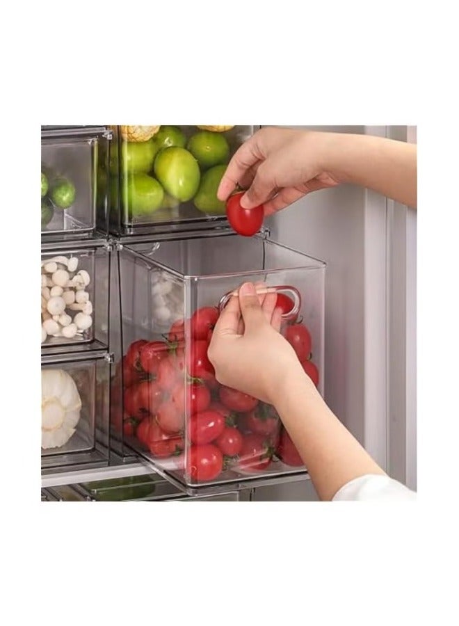 MIXDE Refrigerator Organizer Bin with Pull-out Drawer, Large Fridge Organizer and Food Storage Clear Containers, Stackable Pantry Organizer with Handle, BPA Free (9L) - Image 3