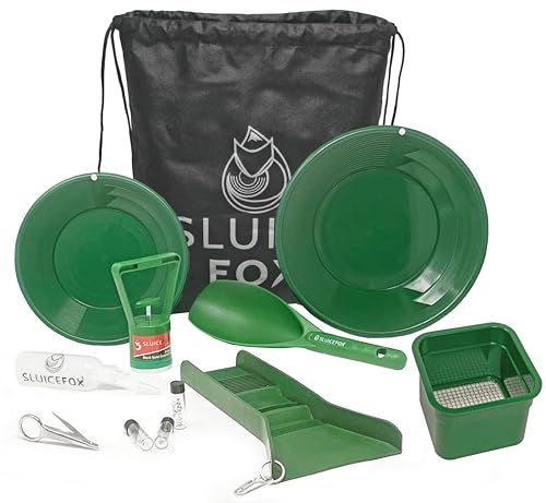 Sluice Fox Compact Gold Prospecting Kit with 12 Pocket Sluice Box Includes Miners Moss Gold Trap Mat Classifier Pan Vials and Tote Backpack TPR - Image 1