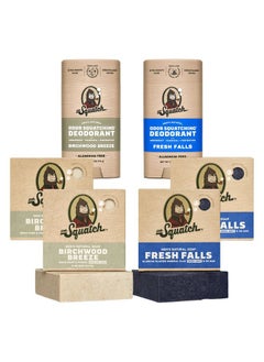 Dr. Squatch Manly Soap and Deodorant Variety Pack - Handmade with Organic Oils, Aluminum-Free - Birchwood Breeze and Fresh Falls  - Image 1