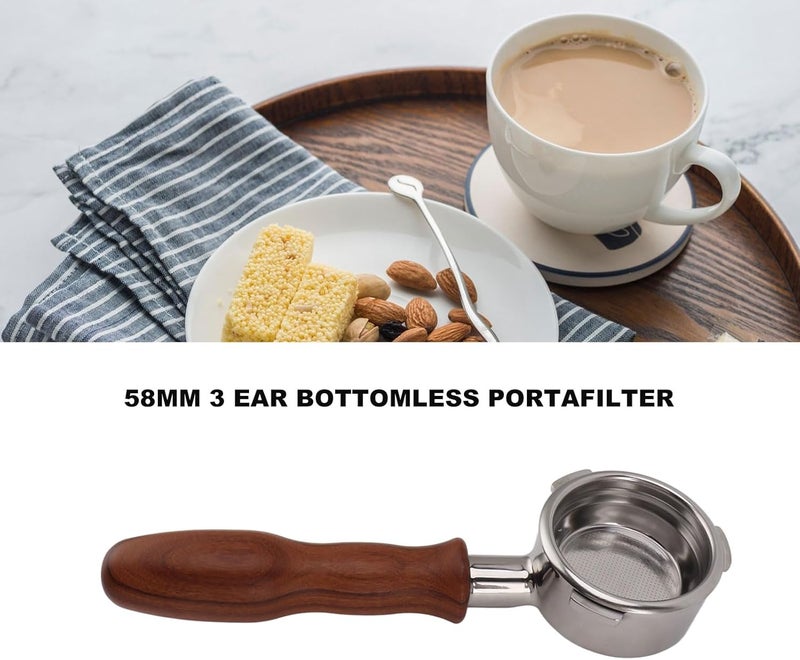 fannay 58mm Bottomless Portafilter, 3 Ears Stainless Steel Bottomless Naked Portafilter with Filter Basket & Wood Handle, Professional Espresso Portafilter for Barsetto Espresso (D Red - Image 4