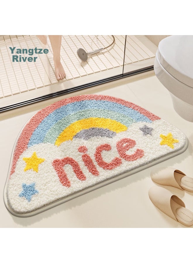 Dajiang Flocked Bathroom Mat, Non-slip Absorbent Foot Mat, Semi-circular, 45x75cm - Image 1