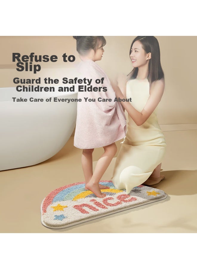 Dajiang Flocked Bathroom Mat, Non-slip Absorbent Foot Mat, Semi-circular, 45x75cm - Image 5