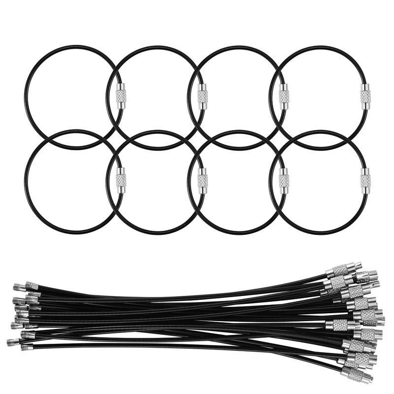 25 Pack Wire Keychain Cable59 Inches Nylon Coated Stainless Steel Key RingLuggage Tag Loops2mm Twist BarrelBlack