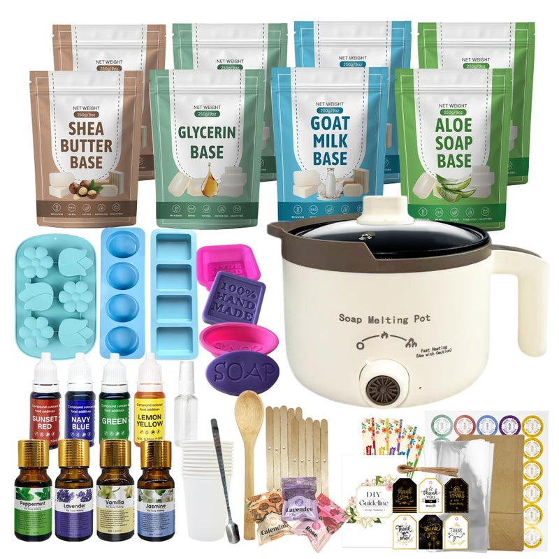 LFISGNN Soap Making Kit with 4 Flavored 4.4 lbs Soap Base, DIY Soap Making Supplies Kits for Adults with Soap Melting Pot, Soap Base (Shea Butter, Glycerin, Aloe, Goat Milk) and 5 Soap Molds - Image 1