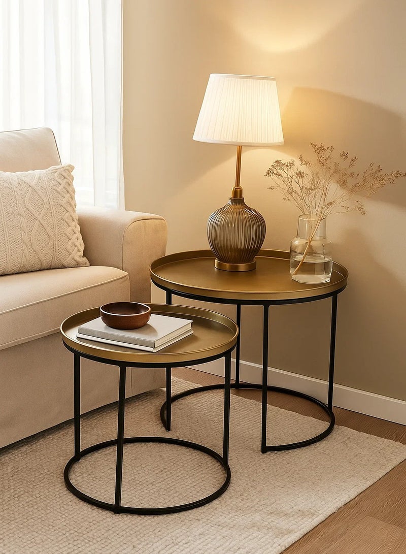 لوفت باسيل طاولة جانبية طقم قطعتين خشب طبيعي معدن-179131 - Image 1