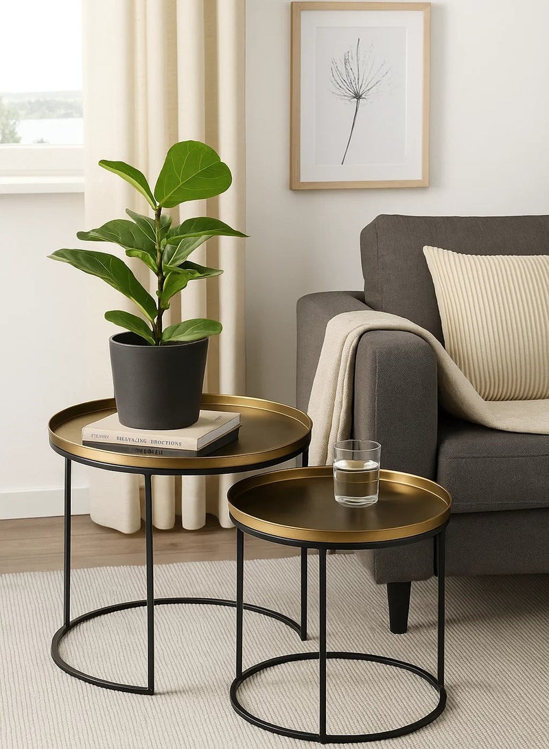 لوفت باسيل طاولة جانبية طقم قطعتين خشب طبيعي معدن-179131 - Image 4