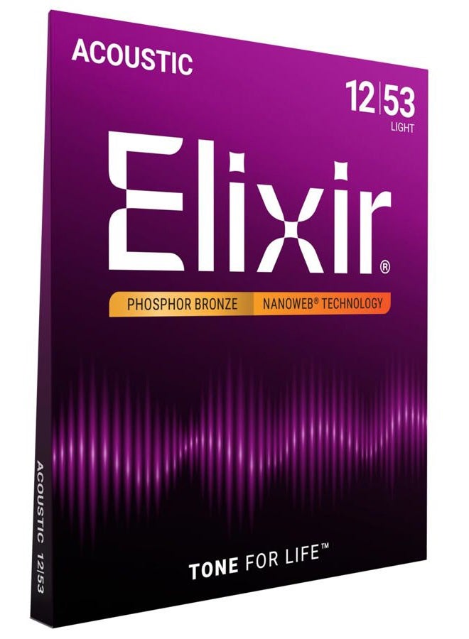 ELIXIR 16052 Strings Phosphor Bronze Acoustic Guitar Strings W Nanoweb Coating, Light (.012-.053) - Image 1