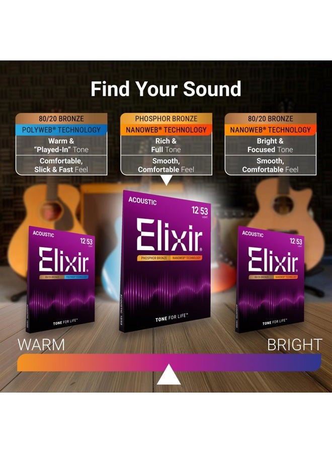 ELIXIR 16052 Strings Phosphor Bronze Acoustic Guitar Strings W Nanoweb Coating, Light (.012-.053) - Image 3
