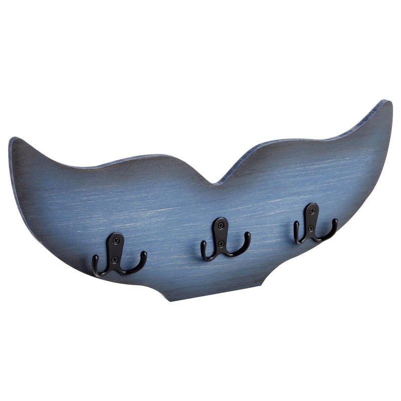 Okuna Outpost Whale Wall Hook - 15.5 x 6.75 x 1 in, Blue Nautical Wood - Coastal Room Decor & Ocean Decor - Whale Towel Hook with Double Hangers for Towels, Coats & Keys - Image 1