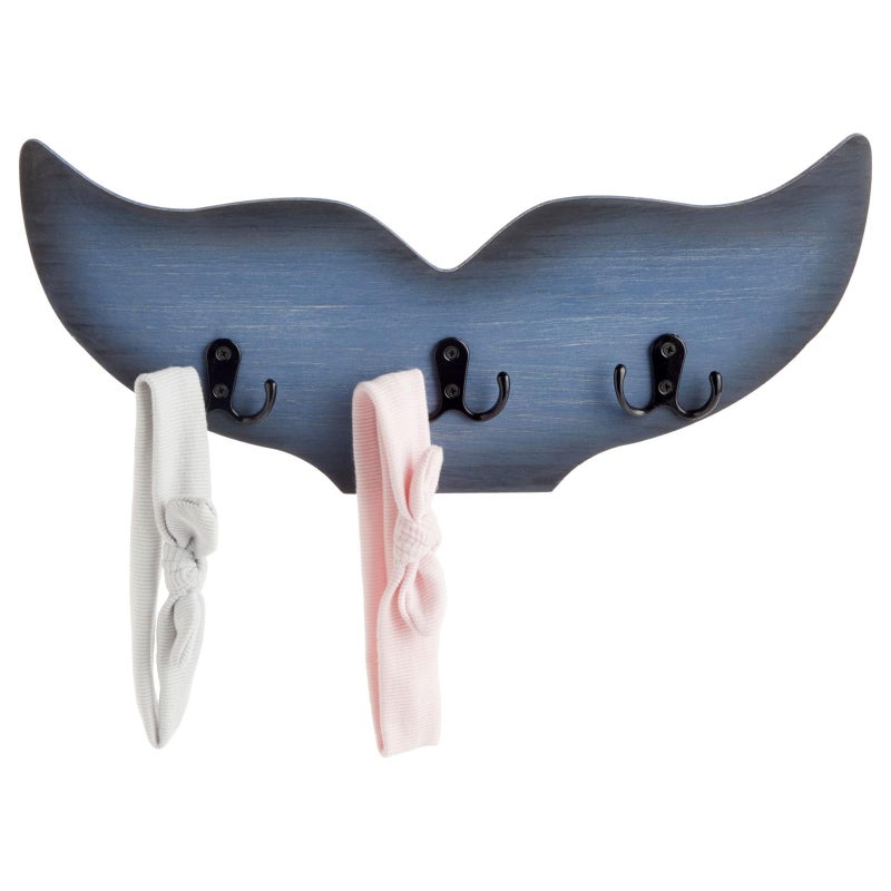Okuna Outpost Whale Wall Hook - 15.5 x 6.75 x 1 in, Blue Nautical Wood - Coastal Room Decor & Ocean Decor - Whale Towel Hook with Double Hangers for Towels, Coats & Keys - Image 4