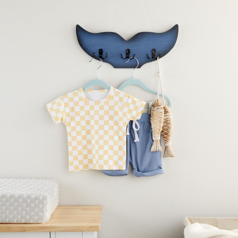 Okuna Outpost Whale Wall Hook - 15.5 x 6.75 x 1 in, Blue Nautical Wood - Coastal Room Decor & Ocean Decor - Whale Towel Hook with Double Hangers for Towels, Coats & Keys - Image 2
