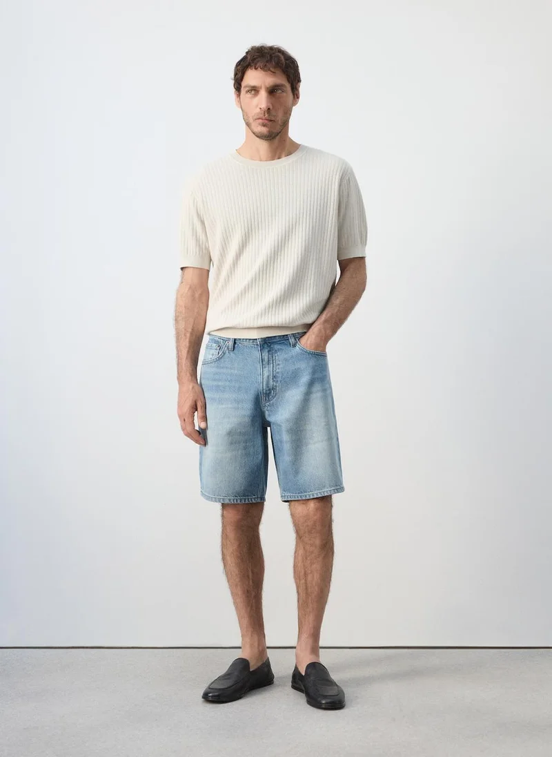 Mango Man TM-TEJANO MEDIO Straight-Fit Denim Bermuda Shorts for Men | Best Price UAE