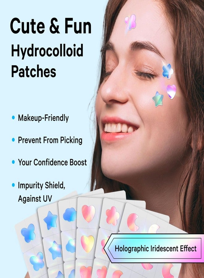 Sosky Hologram Pimple Patches for Face, Hydrocolloid Acne Patches with Salicylic Acid, Cute Star Zit Stickers,Colorful Blemish Covers,48 Count Blue Cloud Butterfly - Image 2