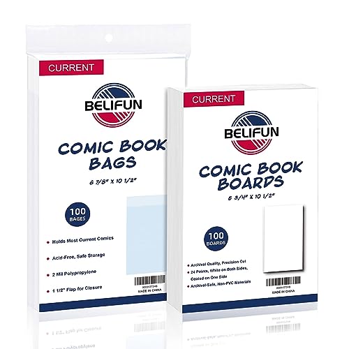 belifun 100ct Current Comic Bags and Boards Reusable Boards Bags 1 12 Flap Clear Protector - Image 1