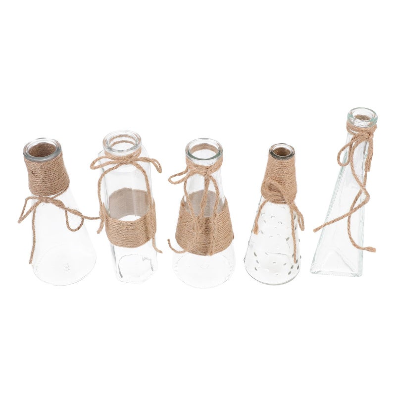5pcs Glass Vase Set Handmade Rope Detail Hydroponic Container for Dried Fresh Flowers Desktop Decor - Image 2